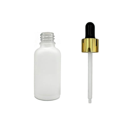 30ml Frosted Clear Glass Dropper Bottle with Black & Gold Dropper