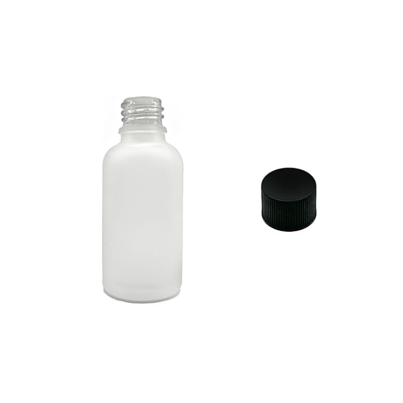 30ml Frosted Clear Glass Dropper Bottle with Black PP Wadded Cap DIN 18mm