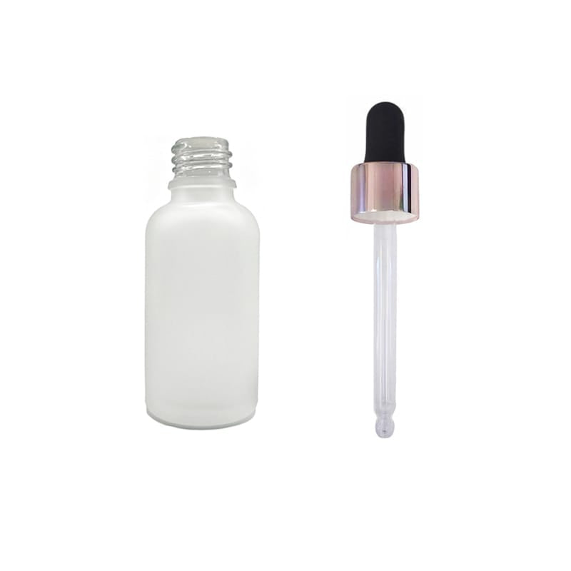 30ml Frosted Clear Glass Dropper Bottle with Black & Rose Gold Dropper