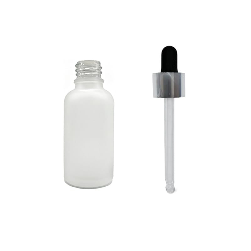 30ml Frosted Clear Glass Dropper Bottle with Black & Silver Dropper