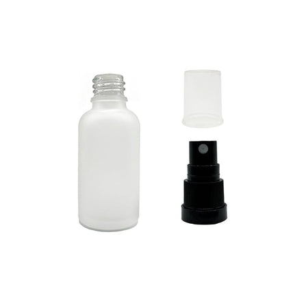 30ml Frosted Clear Glass Dropper Bottle with Black Tamper Evident Atomiser and Clear Over Cap (Type III)