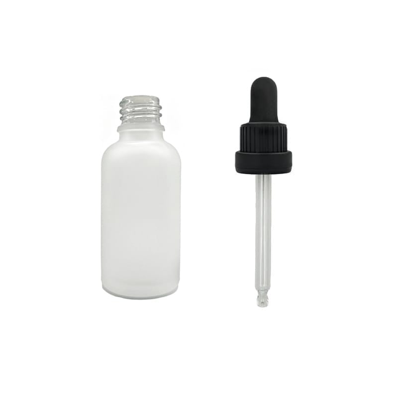 30ml Frosted Clear Glass Dropper Bottle with Black Tamper Evident Dropper (Type III)