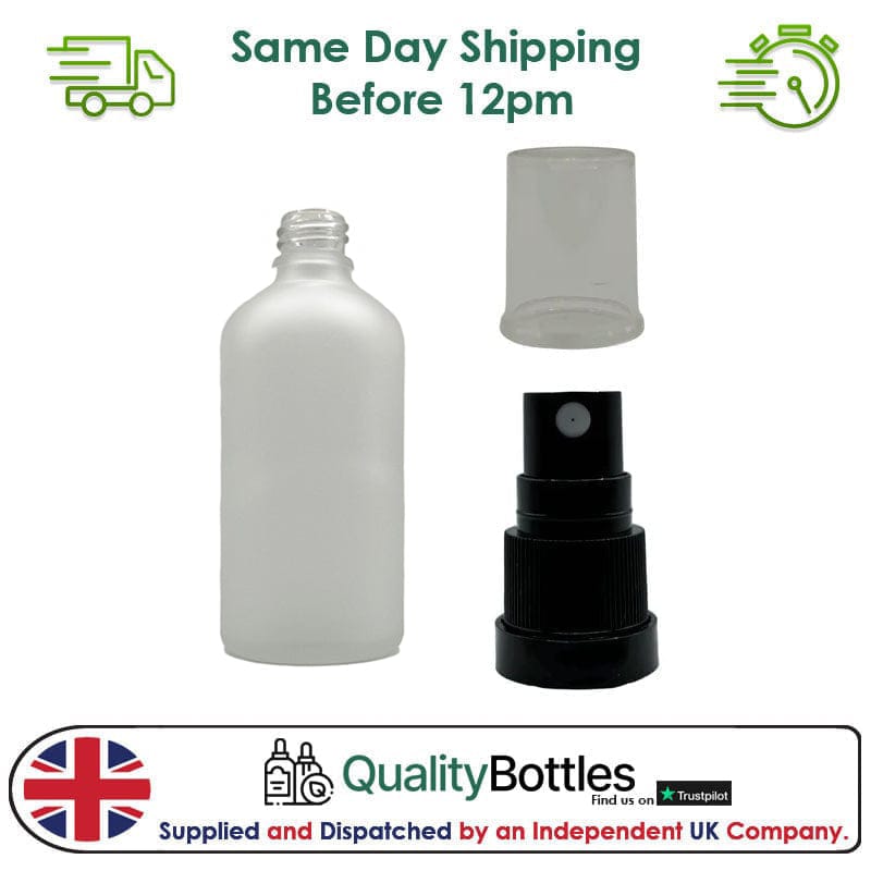 30ml Frosted Clear Glass Dropper Bottle with Black TE Atomiser - Pack of 12
