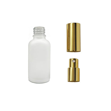 30ml Frosted Clear Glass Dropper Bottle with Gold Atomiser with Gold Over Cap