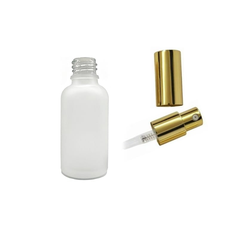 30ml Frosted Clear Glass Dropper Bottle with Gold Lotion Pump with Gold Over Cap