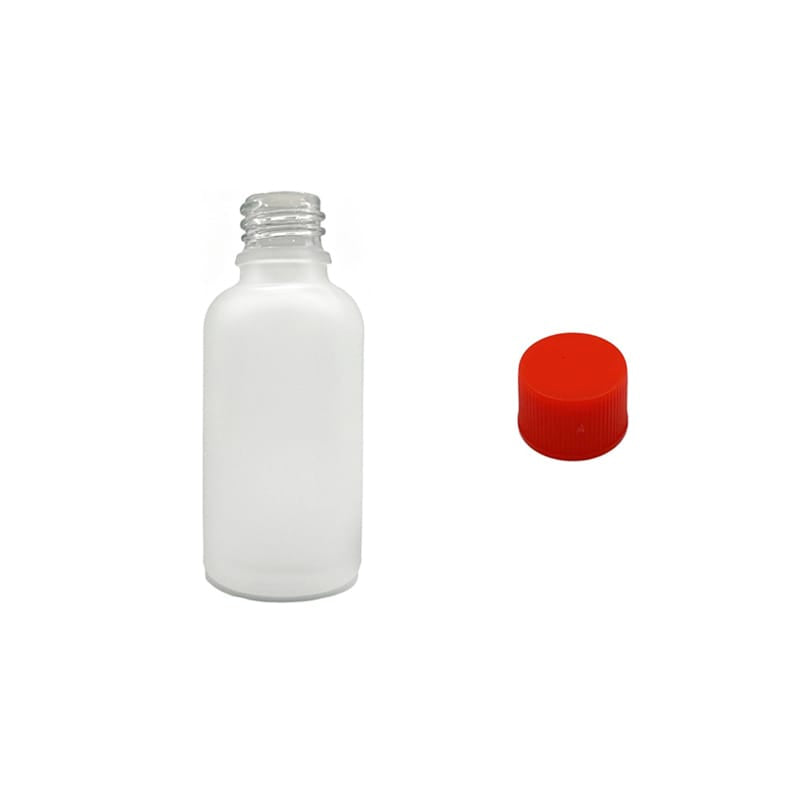 30ml Frosted Clear Glass Dropper Bottle with Red PP Wadded Cap DIN 18mm
