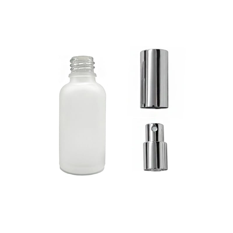 30ml Frosted Clear Glass Dropper Bottle with Silver Atomiser with Silver Over Cap