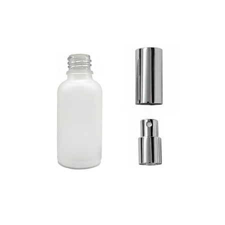 30ml Frosted Clear Glass Dropper Bottle with Silver Atomiser with Silver Over Cap
