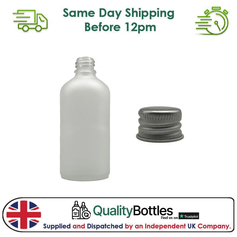 30ml Frosted Clear Glass Dropper Bottle with Silver DIN18 Cap - Pack of 12