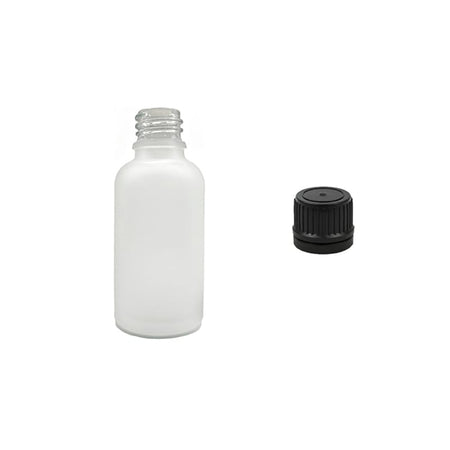 30ml Frosted Clear Glass Dropper Bottle with Tamper Evident Ribbed Black Cap (Type II)
