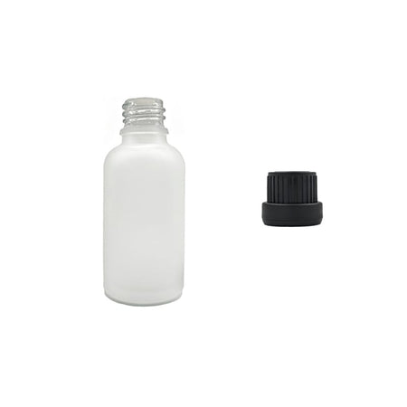 30ml Frosted Clear Glass Dropper Bottle with Tamper Evident Ribbed Black Cap (Type III)