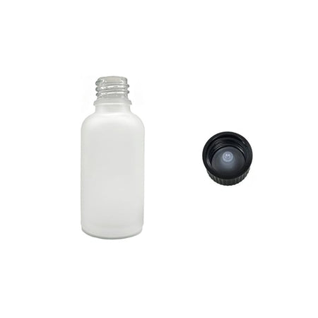30ml Frosted Clear Glass Dropper Bottle with Urea Black Cap with Polycone Insert DIN 18mm