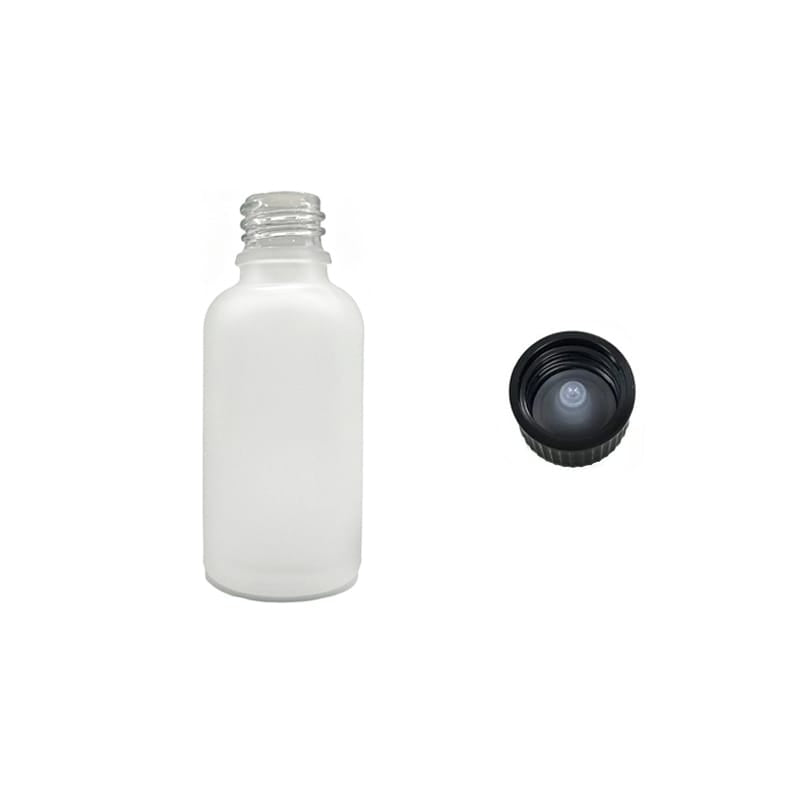 30ml Frosted Clear Glass Dropper Bottle with Urea Black Cap with Polycone Insert DIN 18mm