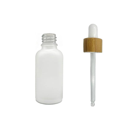 30ml Frosted Clear Glass Dropper Bottle with White Bamboo Dropper