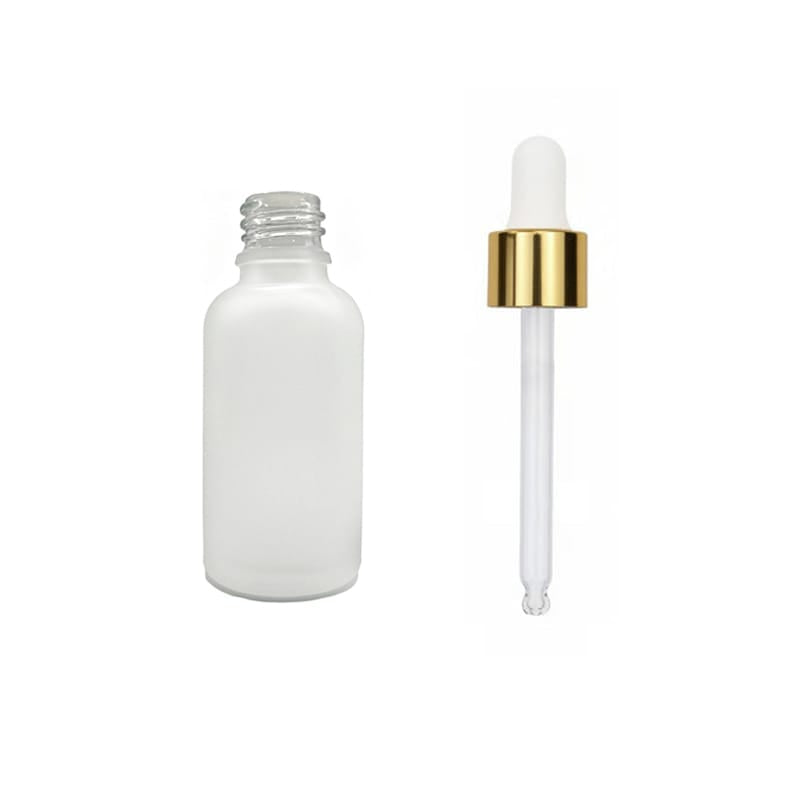 30ml Frosted Clear Glass Dropper Bottle with White & Gold Dropper
