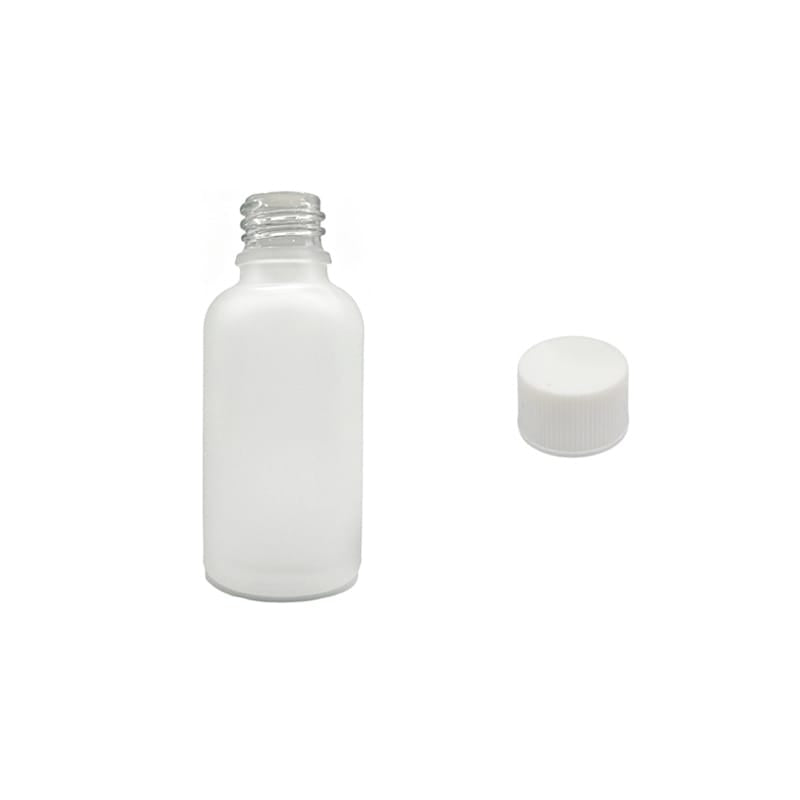 30ml Frosted Clear Glass Dropper Bottle with White PP Wadded Cap DIN 18mm