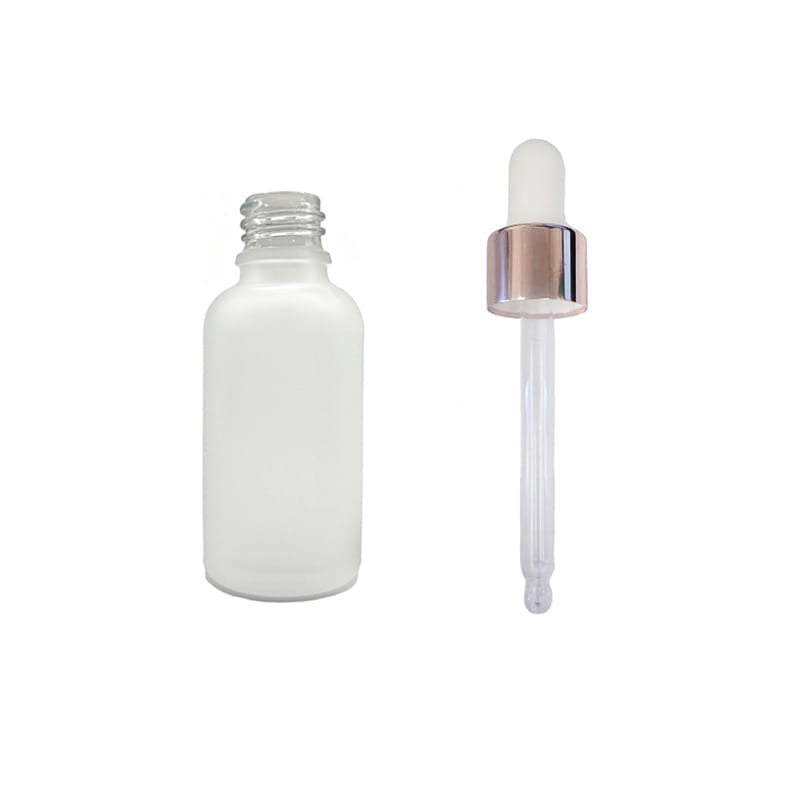 30ml Frosted Clear Glass Dropper Bottle with White & Rose Gold Dropper