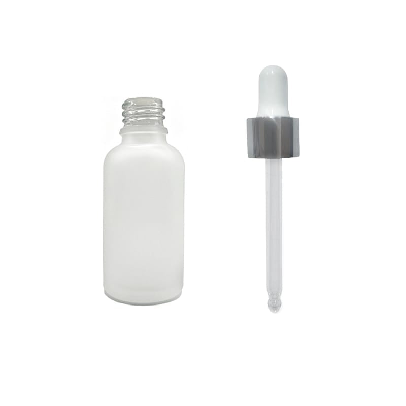 30ml Frosted Clear Glass Dropper Bottle with White & Silver Dropper