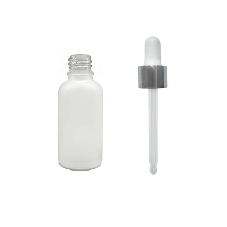 30ml Frosted Clear Glass Dropper Bottle with White & Silver Dropper