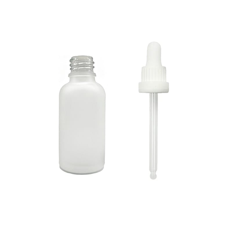 30ml Frosted Clear Glass Dropper Bottle with White Tamper Evident Dropper (Type III)
