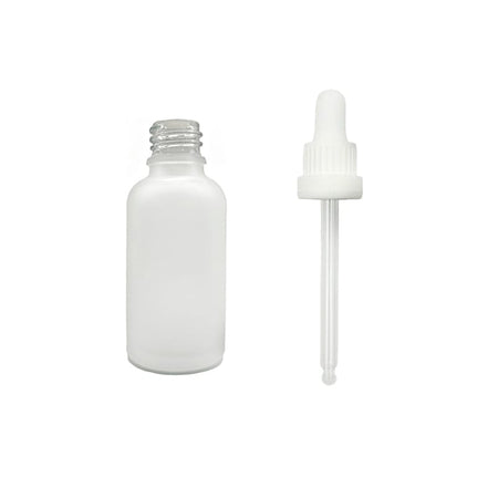 30ml Frosted Clear Glass Dropper Bottle with White Tamper Evident Dropper (Type III)