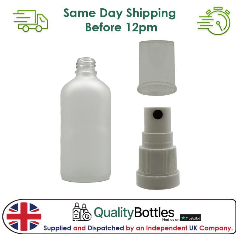 30ml Frosted Clear Glass Dropper Bottle with White TE Atomiser - Pack of 12