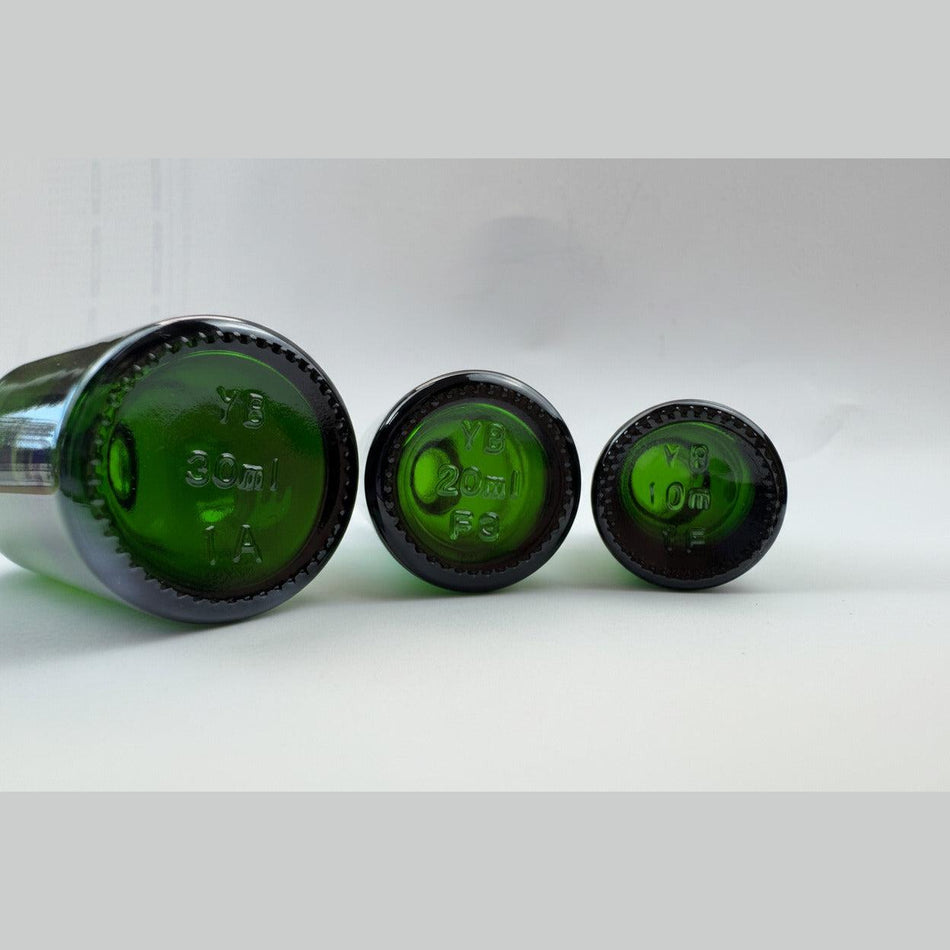 30ml Green Glass Dropper Bottle with 0.6mm Dripper Insert and Tamper Evident Black Cap (Type III)