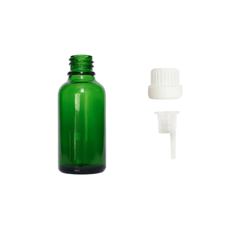 30ml Green Glass Dropper Bottle with 0.6mm Dripper Insert and Tamper Evident White Cap (Type III)