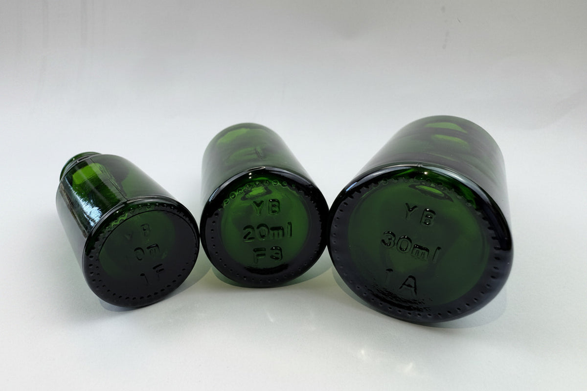 30ml Green Glass Dropper Bottle with 1.5mm Dripper Insert and Tamper Evident Black Cap (Type III)