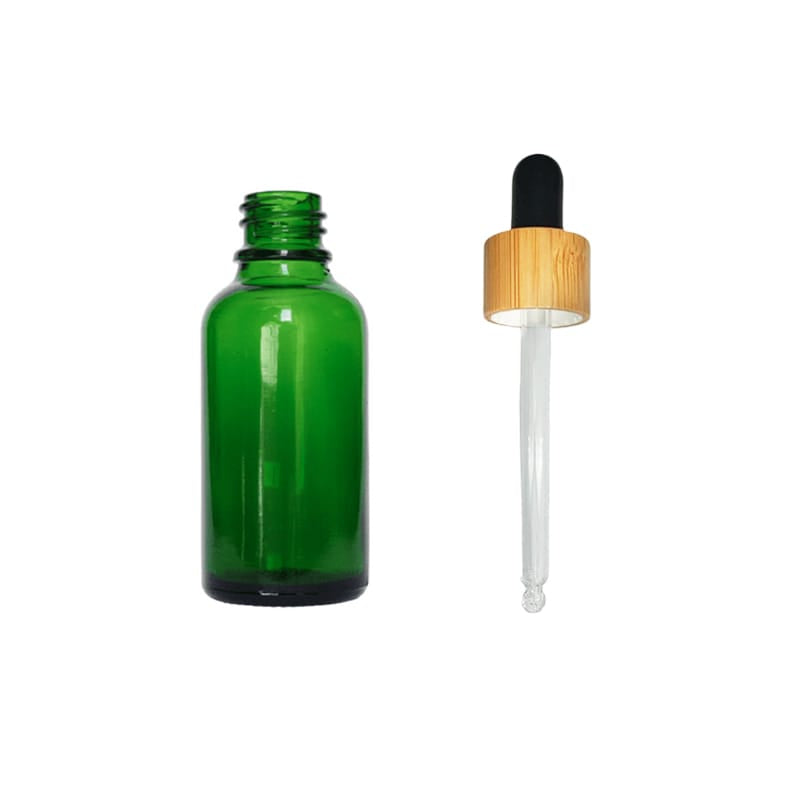 30ml Green Glass Dropper Bottle with Black Bamboo Dropper