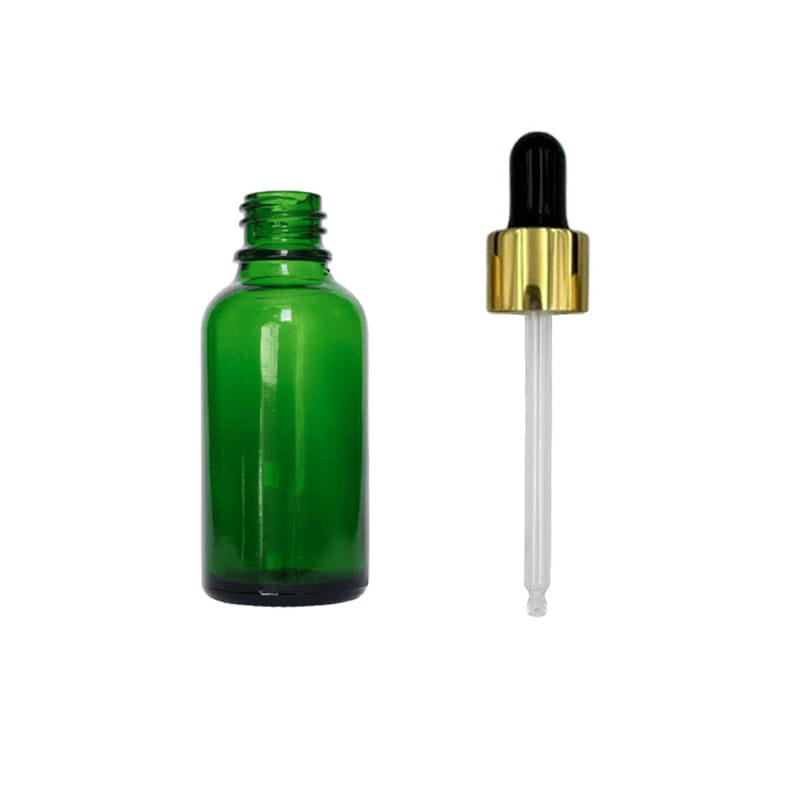 30ml Green Glass Dropper Bottle with Black & Gold Dropper