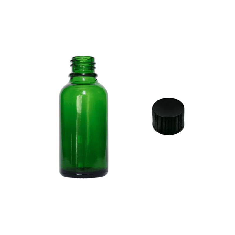 30ml Green Glass Dropper Bottle with Black PP Wadded Cap DIN 18mm