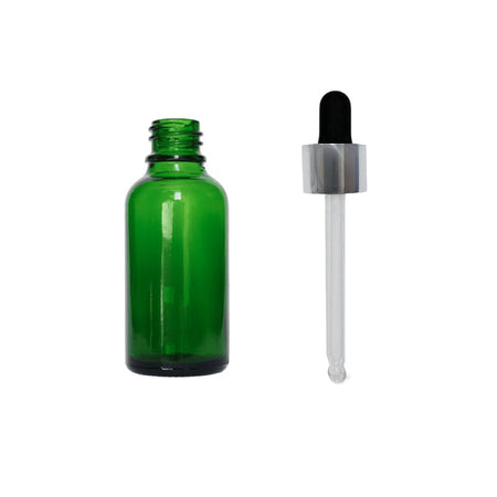 30ml Green Glass Dropper Bottle with Black & Silver Dropper