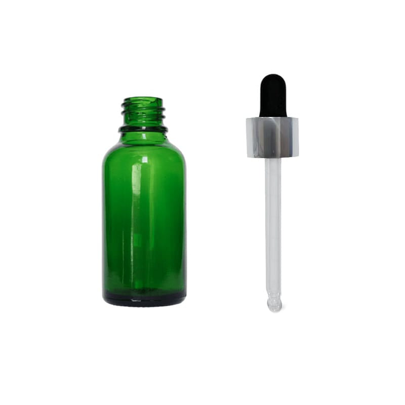 30ml Green Glass Dropper Bottle with Black & Silver Dropper