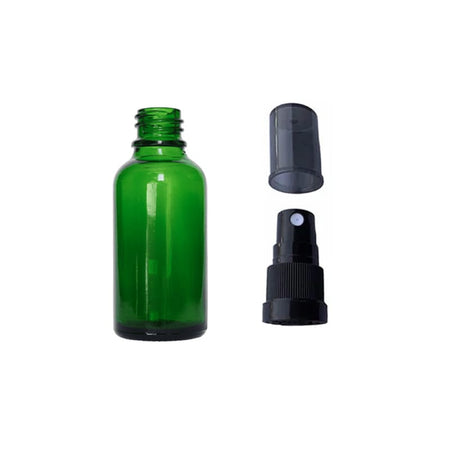 30ml Green Glass Dropper Bottle with Black Tamper Evident Atomiser and Smoke Tinted Over Cap (Type III)