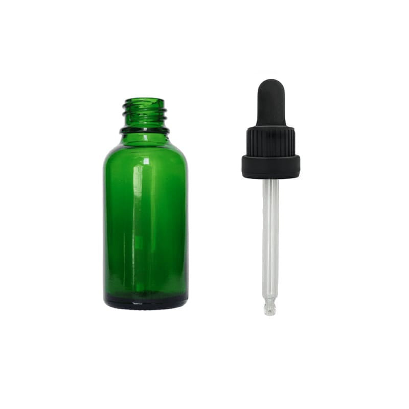 30ml Green Glass Dropper Bottle with Black Tamper Evident Dropper (Type III)