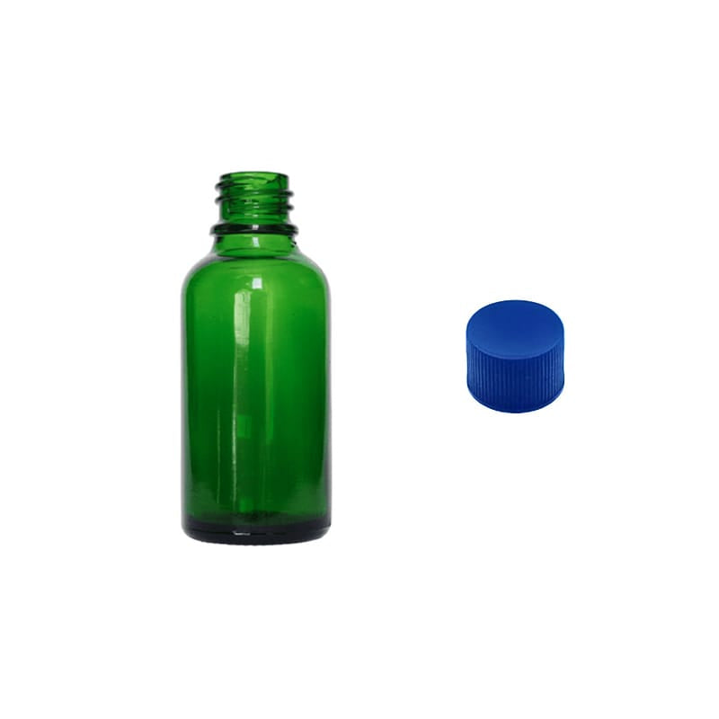 30ml Green Glass Dropper Bottle with Blue PP Wadded Cap DIN 18mm