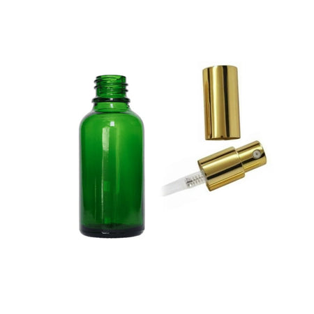 30ml Green Glass Dropper Bottle with Gold Lotion Pump with Gold Over Cap