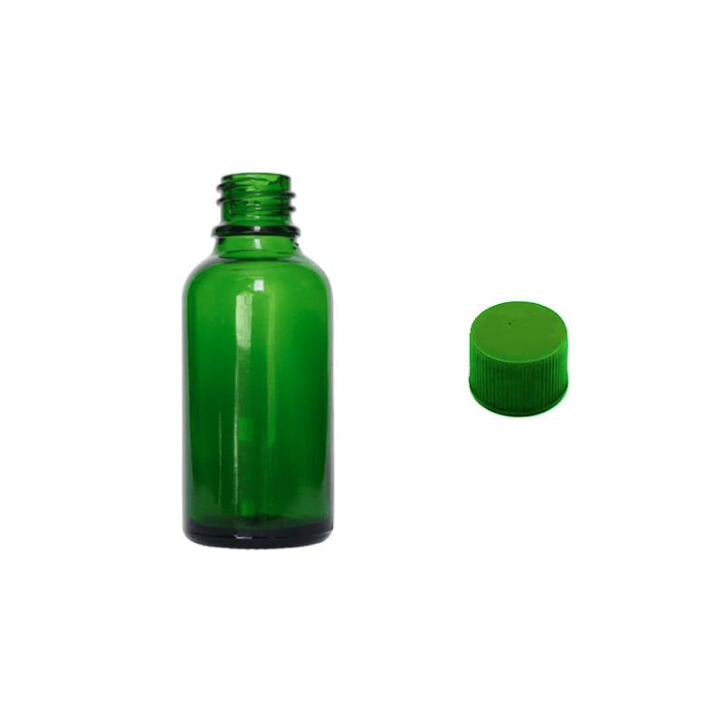 30ml Green Glass Dropper Bottle with Green PP Wadded Cap DIN 18mm