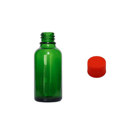 30ml Green Glass Dropper Bottle with Red PP Wadded Cap DIN 18mm