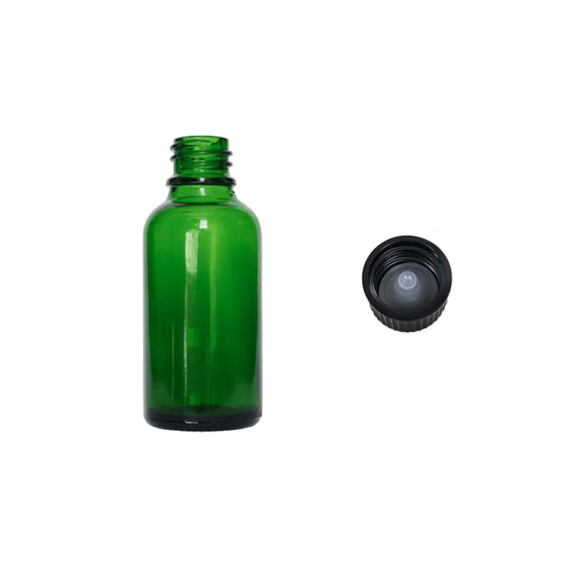 30ml Green Glass Dropper Bottle with Urea Black Cap with Polycone Insert DIN 18mm