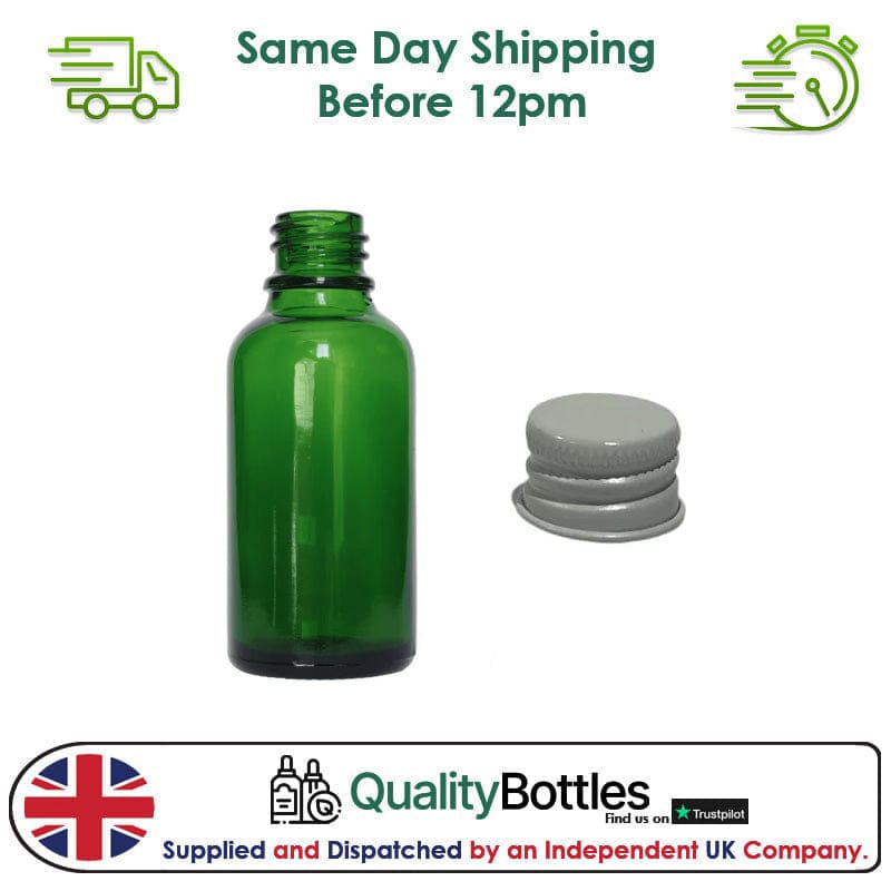 30ml Green Glass Dropper Bottle with White DIN18 Cap - Pack of 12