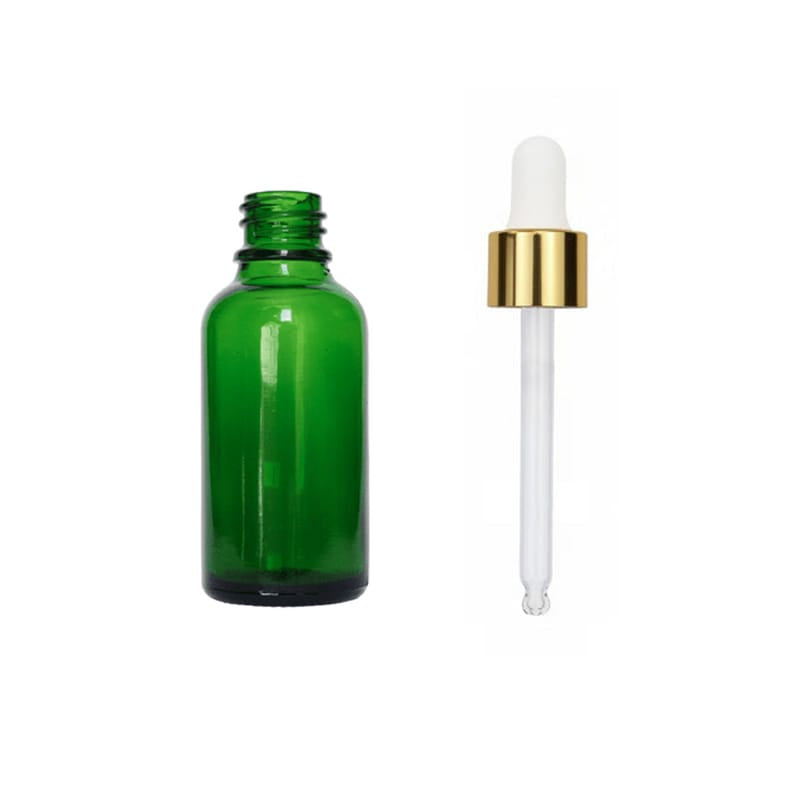 30ml Green Glass Dropper Bottle with White & Gold Dropper