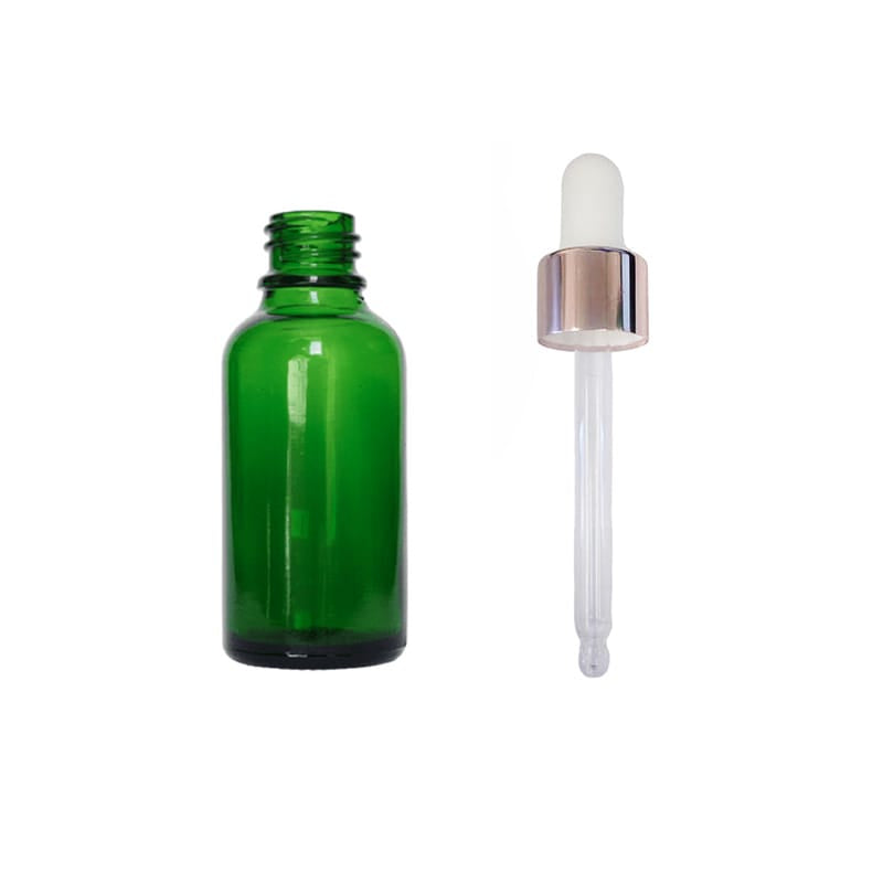 30ml Green Glass Dropper Bottle with White & Rose Gold Dropper