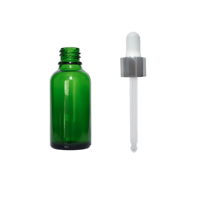 30ml Green Glass Dropper Bottle with White & Silver Dropper
