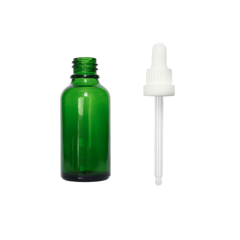 30ml Green Glass Dropper Bottle with White Tamper Evident Dropper (Type III)