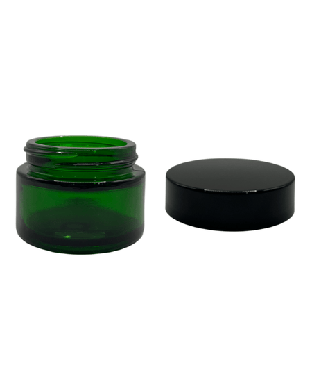30ml Green Glass Jar With Black ABS Lid - Pack of 15
