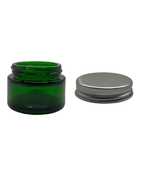30ml Green Glass Jar With Silver Aluminium Lid - Pack of 15
