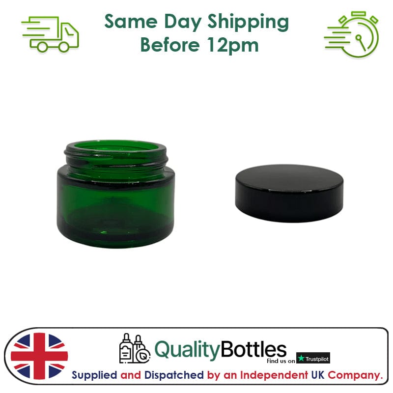 30ml Green Glass Jar With Black ABS Lid - Pack of 15