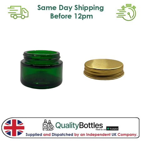 30ml Green Glass Jar With Gold Aluminium Lid - Pack of 15